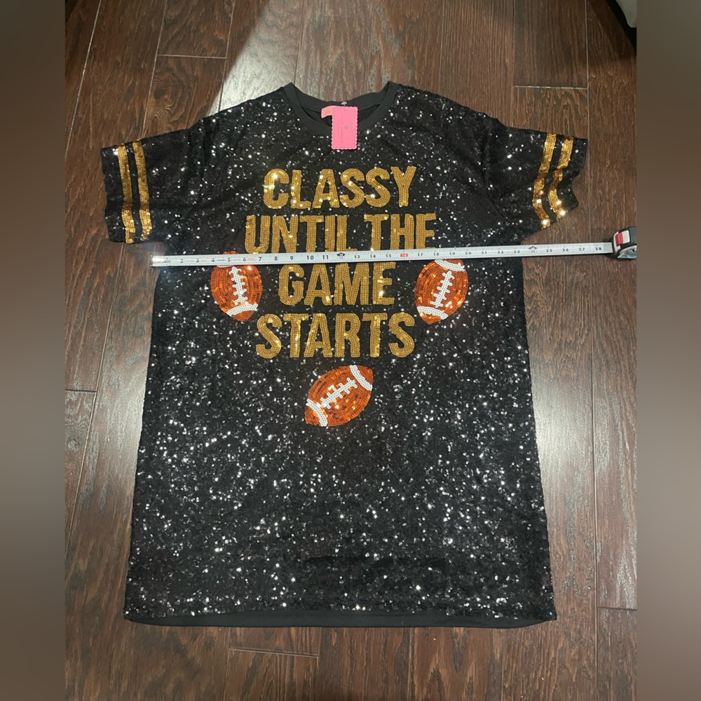 Simply Southern T-Shirt Dress Size L/XL Classy Until The Game Starts Sequin NEW - Picture 3 of 7